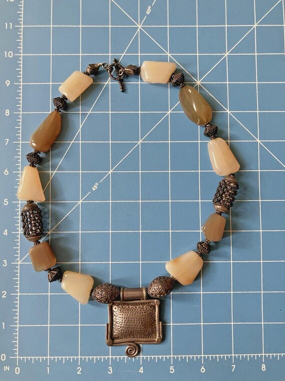 Sterling Silver Agate Statement Necklace, Hammere… - image 5