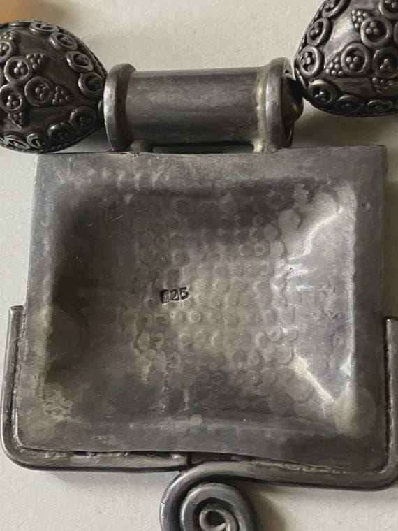 Sterling Silver Agate Statement Necklace, Hammere… - image 4