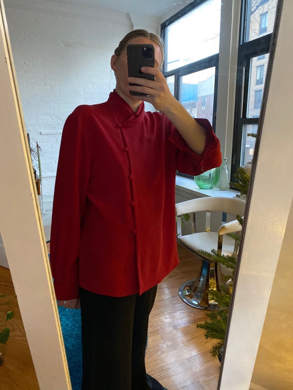 Vintage High-Neck Red Blouse