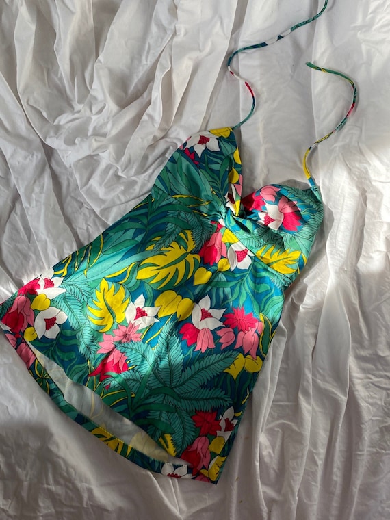70s Swimsuit Halter Top ~ Tropical Themed