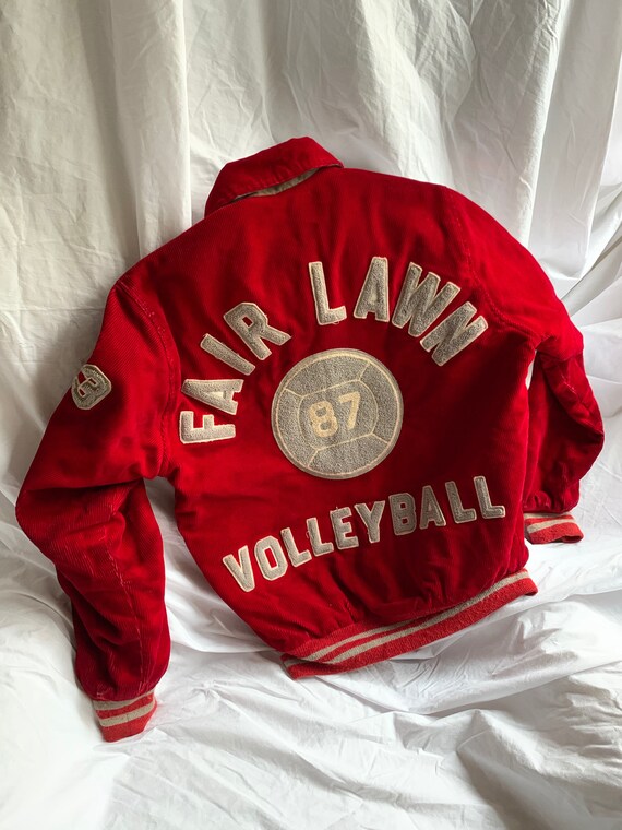 1980s Red Corduroy Letterman Jacket