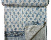 Vintage Indian Kantha Quilt Handmade Ajrakh hand block print 100 Cotton Bed cover Handmade Home Décor Kantha Floral Print Quilt