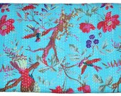 bird Print Kantha Quilt Kantha Bedding Indian Handmade Beautiful Cotton Bedspread Bohemian Kantha Throw Kantha Blanket Bed Cover