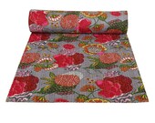 Fruit Print Indian Indian Cotton Kantha Quilt Throw Blanket Bedspread Vintage Throw Gudari Cotton Handmade Kantha Quilt