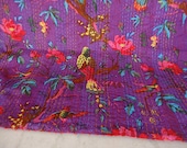 Vintage Bird Print Queen Size Kantha Quilt Kantha Blanket Bed Cover Queen Kantha Bedspread Bohemian Bedding Kantha Stitch Blanket