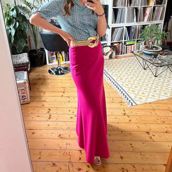 Vintage 1960s maxi skirt small, vintage fuschia long skirt small, vintage pink maxi skirt small