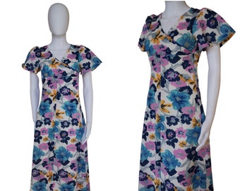 Vintage 1970s maxi dress xs, floral print dress xs, Angel sleeve dress extra small, spring clothing xs