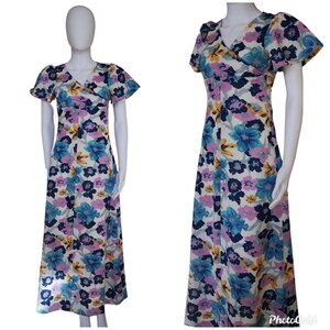 Vintage 1970s maxi dress xs, floral print dress xs, Angel sleeve dress extra small, spring clothing xs