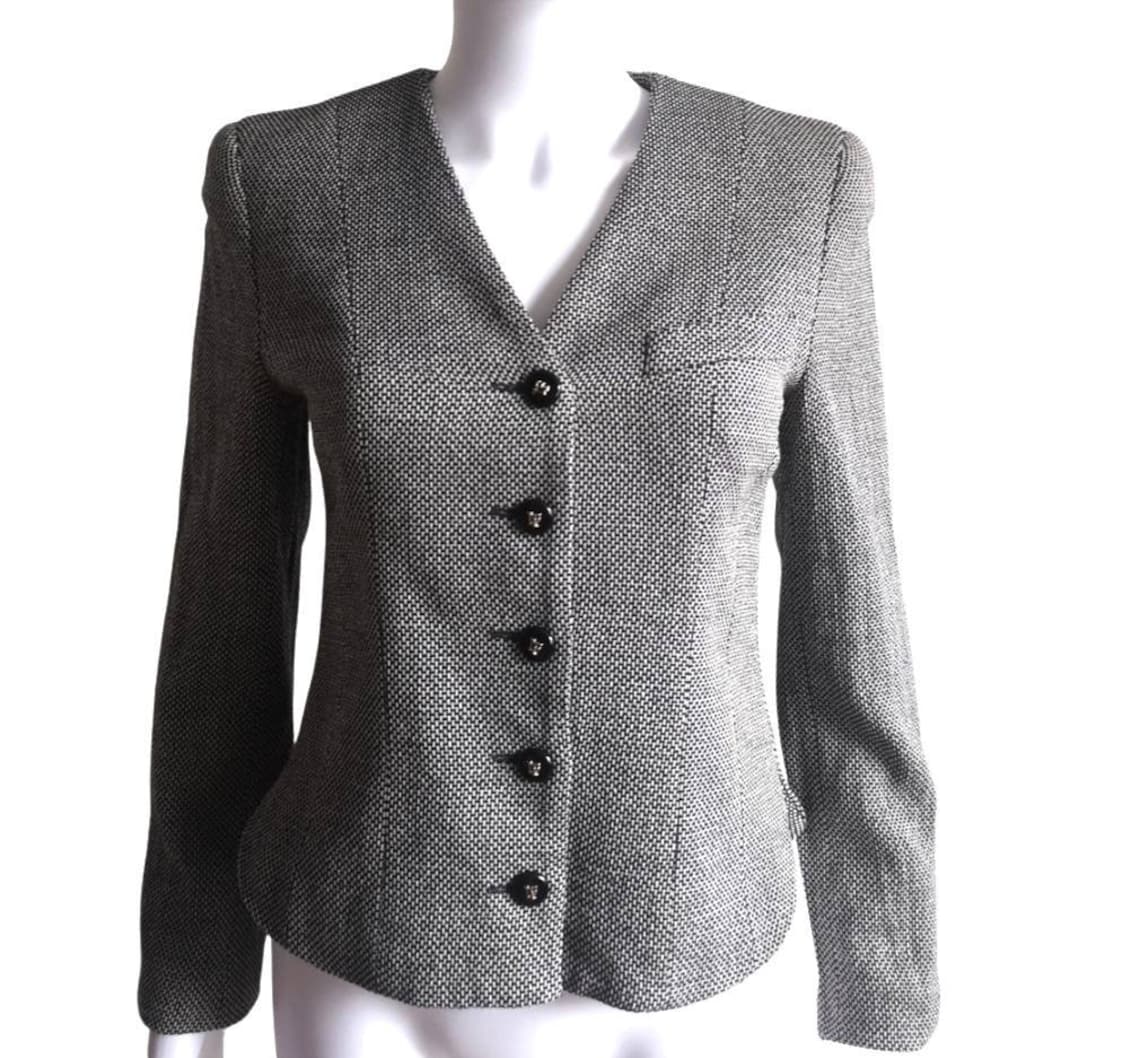 Vintage Louis Feraud Wool Blazer, 1990s Monogrammed Jacket, Small, photo 1 of 5