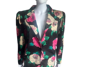 Vintage Ungaro blommig kavaj från 1980-talet, liten