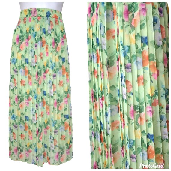 Vintage 1980s chiffon pleated midi skirt, vintage
