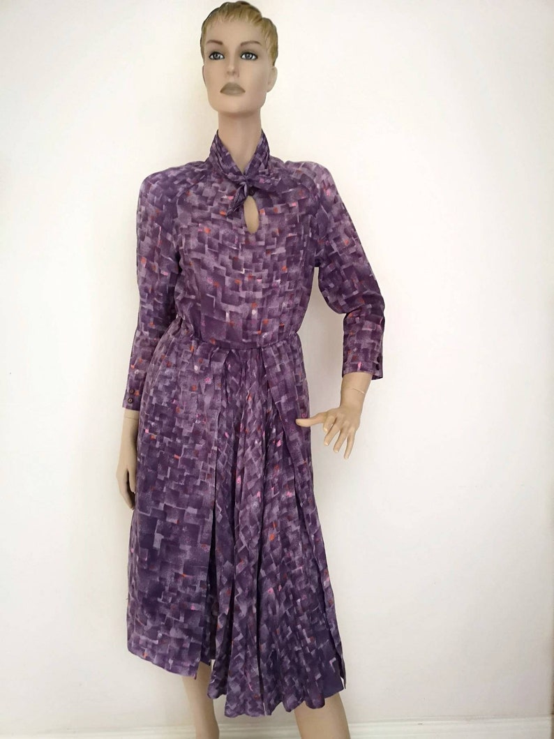 wool dress midi length medium Vintage 1970s secretary dress