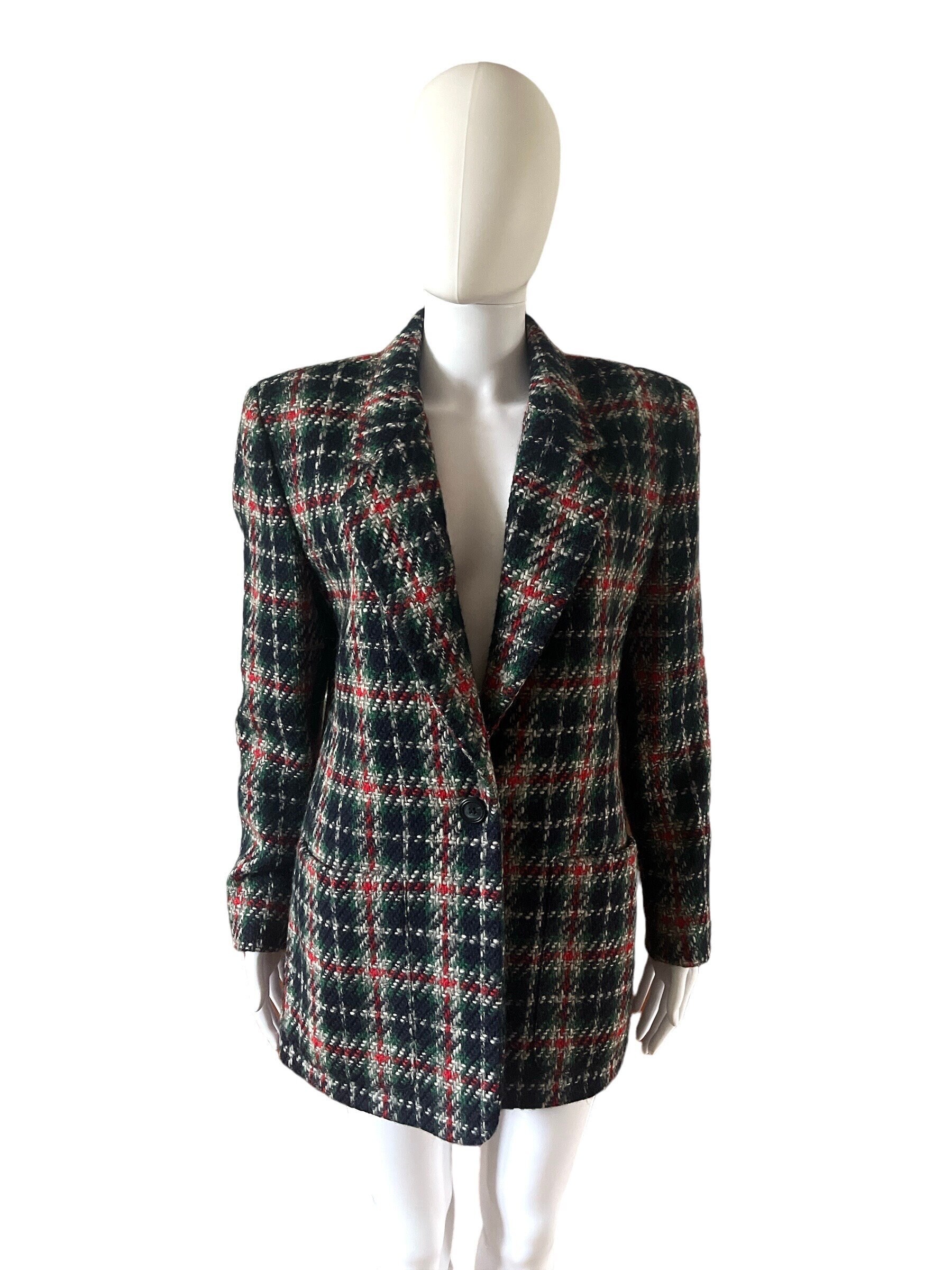 Vintage Liz Claiborne Wool Check Blazer Small, Vintage Wool Jacket - Main Image