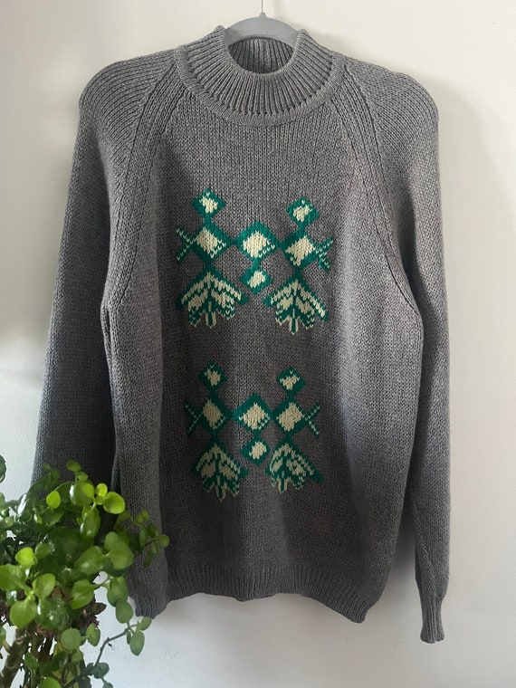 Vintage Italian wool sweater medium, vintage grey… - image 1