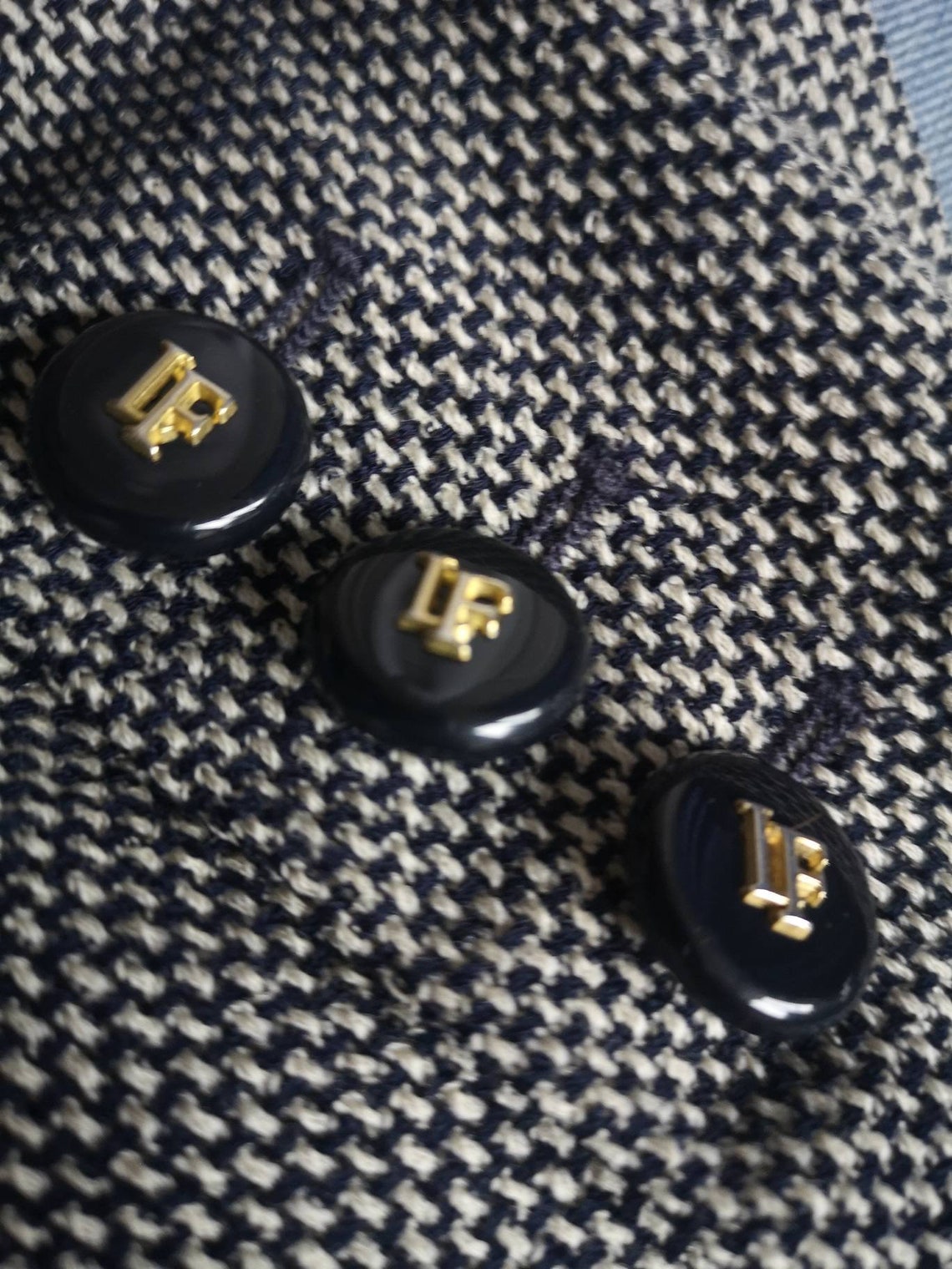 Vintage Louis Feraud Wool Blazer, 1990s Monogrammed Jacket, Small, photo 4 of 5