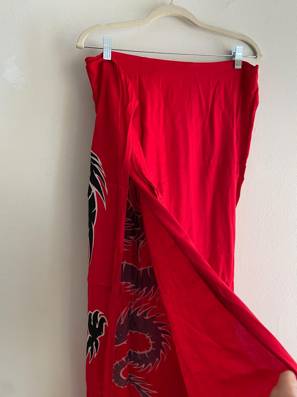 Red Dragon Print Skirt with Irregular Embroidered Overlay main image 0