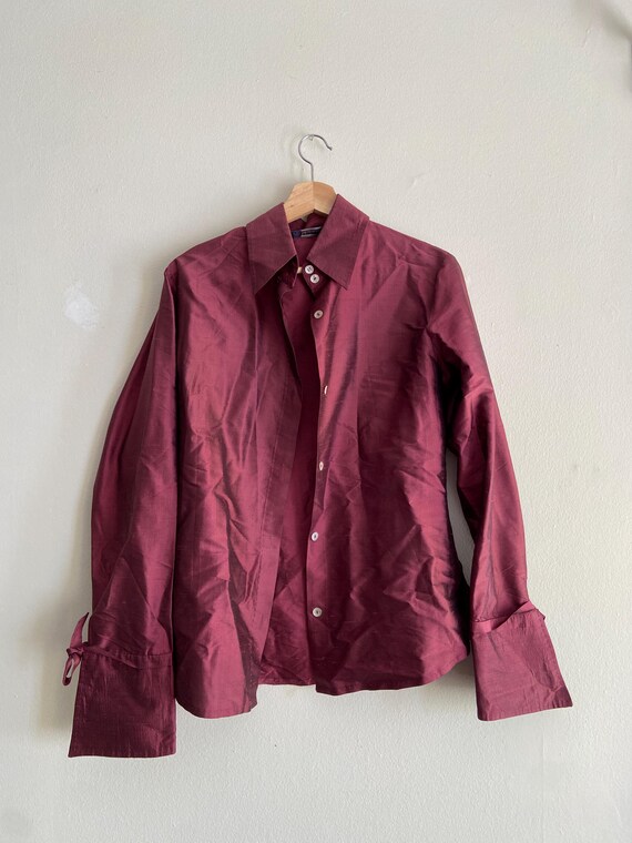 grape color-shifting fitted blouse with wrist ties - image 1