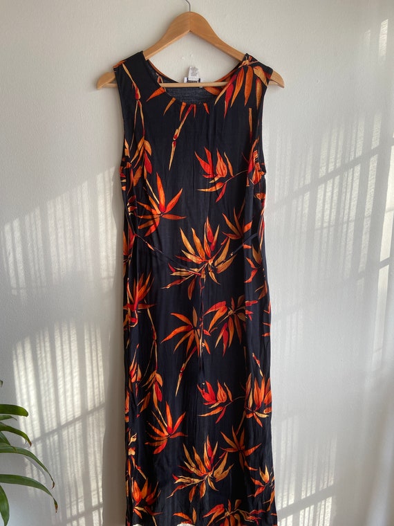 red and orange floral long tank dress