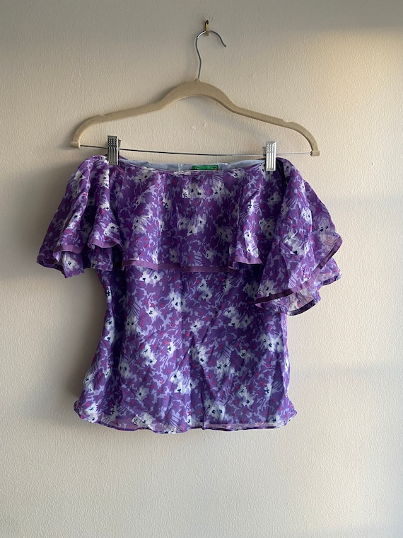 off-the-shoulder purple floral vintage tibi summer