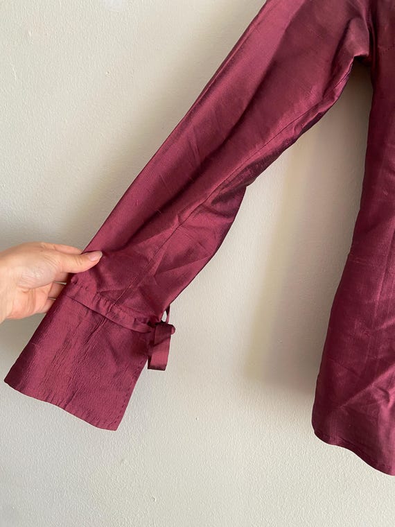 grape color-shifting fitted blouse with wrist ties - image 2