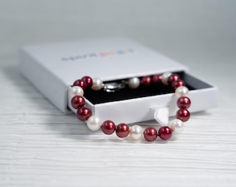 7.5" Maroon and White Freshwater Pearl Bracelet -  Hand-Strung with Sterling Silver Clasp - Go Bulldogs!
