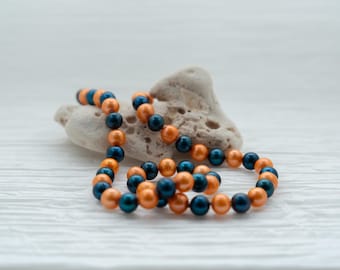 Auburn University - 18″ Orange and Blue Freshwater Pearl Necklace with 8mm pearls. The perfect accessory for Auburn Fans - War Eagle!