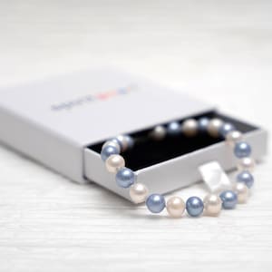 Carolina Blue & White Freshwater Pearl Bracelet - Hand-Strung with Sterling Silver Clasp - UNC Tar Heels