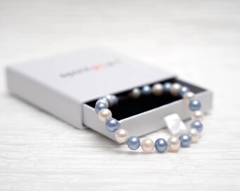 Carolina Blue & White Freshwater Pearl Bracelet - Hand-Strung with Sterling Silver Clasp - UNC Tar Heels
