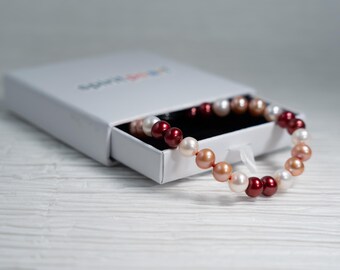 San Francisco 49ers - 7.5" Maroon, Beige & White Freshwater Pearl Bracelet - Hand-Strung with Sterling Silver Clasp