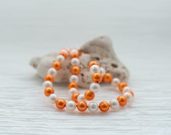 University of Tennessee - 18" Orange & White Freshwater Pearl Necklace - Handstrung with Sterling Silver Clasp. GO VOLS!