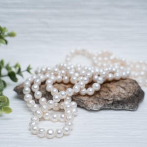 72&quot; White Freshwater Pearl Necklace / Opera  Necklace / 7.5 - 8mm Circled Baroque Freshwater Pearls / Silk Threaded and hand knotted.