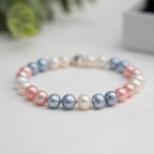 Trans Pride Freshwater Pearl Bracelet / Great gift for the LGBTQIA+ community / 7.5mm Round Freshwater Preal Bracelet/ Protect The Dolls