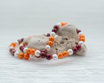 Virginia Tech Hokies - White Freshwater Pearl Necklace - Maroon, Orange & White - Hand-Strung with Sterling Silver Clasp -