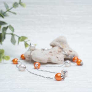 36&quot; Tin Cup Orange & White Freshwater Pearl Necklace - Perfect for University of Tennessee fans.