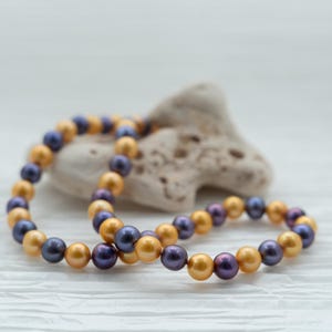 Louisiana State University -  18&quot; Purple & Gold  Freshwater Pearl Necklace - Handcrafted Jewelry for LSU Tigers Fans