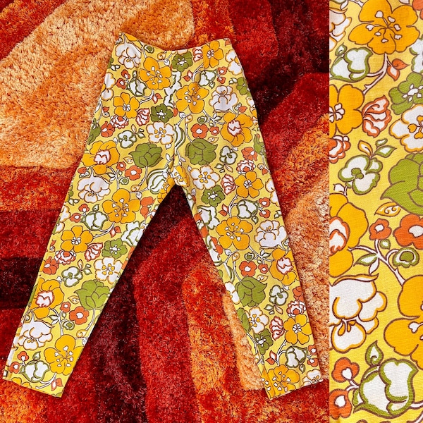 Vintage 60s/70s Mr. Lee California Yellow, Orange, Green, and White Groovy Mod Flower Power Pants