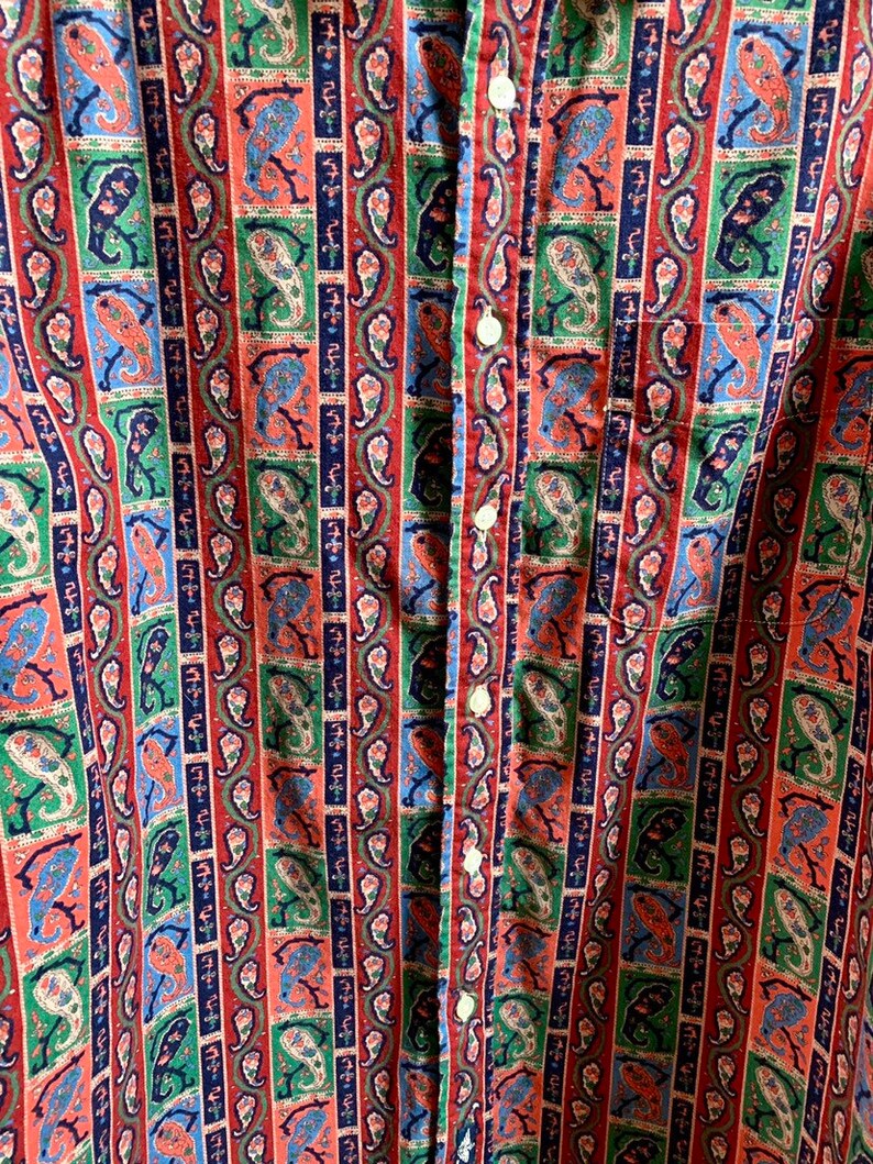 Vintage 1990\u2019s Dockers Muted Earth Tone Paisley Pattern Print Short Sleeve Button Up Shirt Size Medium