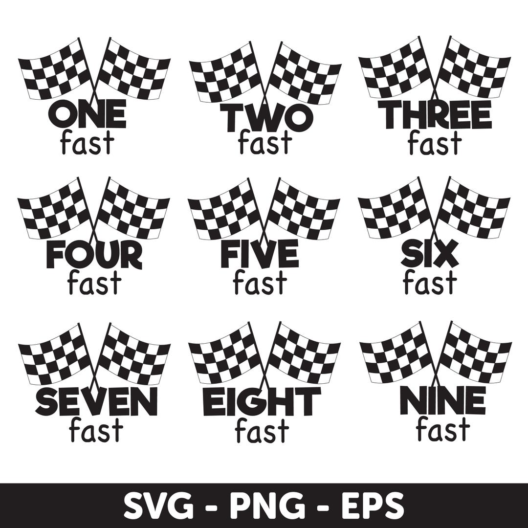 Racing Flag SVG, Fast Numbers Black Checkered Flags Digital Clipart Set ...