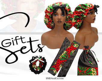 Hair Care Gift Set | Cultural Print Ankara Red-Green/Black