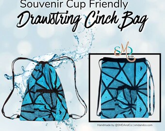 Drawstring Cinch Amusement Bag - Ankara Print Blue