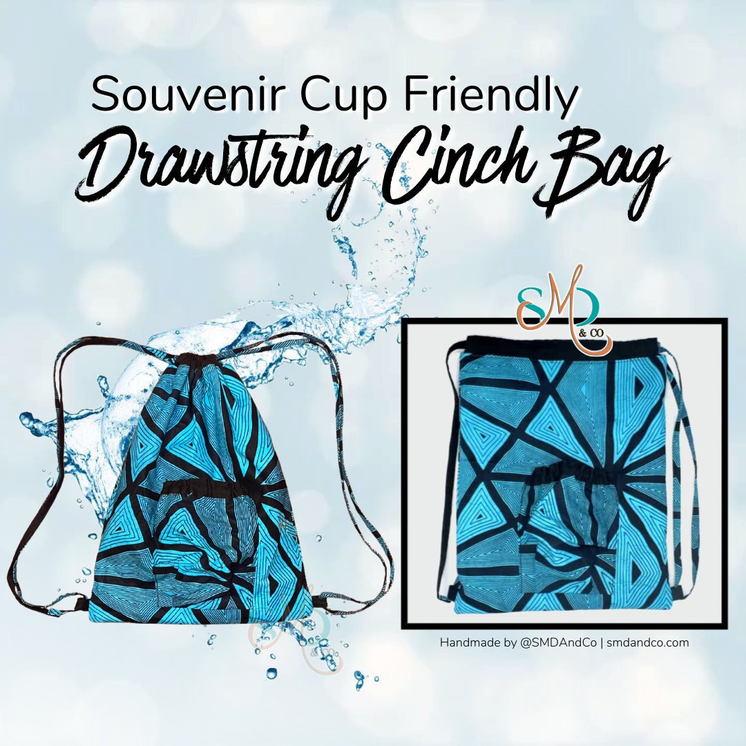 Drawstring Cinch Amusement Bag Ankara Print Blue 
