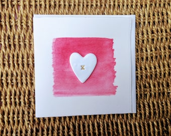 13) Cœur d'argile blanche. Carte faite main pour la Saint-Valentin/anniversaires et mariages, etc.