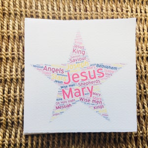 Set di quattro biglietti calligramma stella di Natale fatti a mano