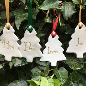 Peace, joy, love and hope Christmas tree decorations - Set of four.