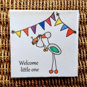 1 Hand made new baby card: Welcome little one. Dutch traditional stork design. image 1