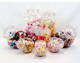 Kit de buffet de bonbons 10 pots de bonbons en plastique Récipients en plastique de table de bonbons Pick & Mix pour mariage