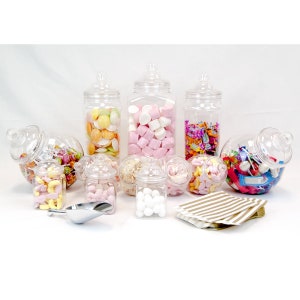 Candy Buffet 12 Jar Kit Wedding Pick & Mix Sweet Table with Scoop + Gold Bags