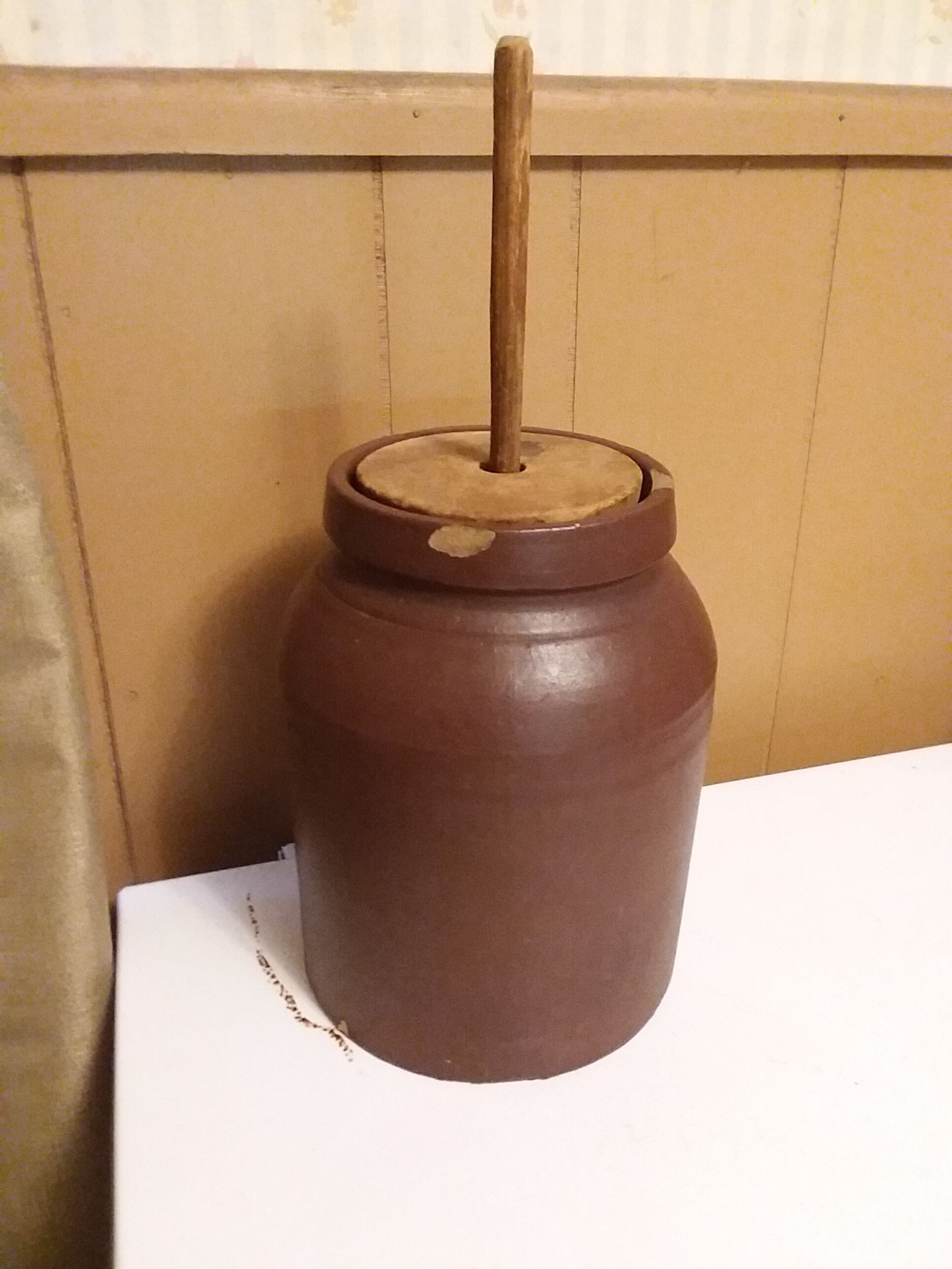Vintage Crock Butter Churn 1 Gallon Size Brown with Wood Lid Etsy