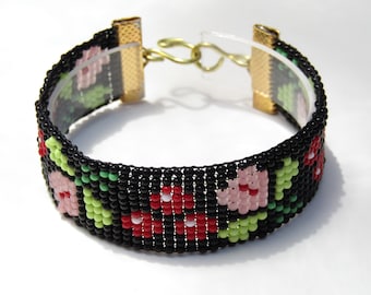 Floral Seed Bead Loom Bracelet