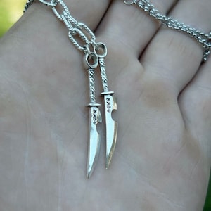 Tengen Swords, Dual Slayer Pendant Demon Blades, Sterling Silver Necklace